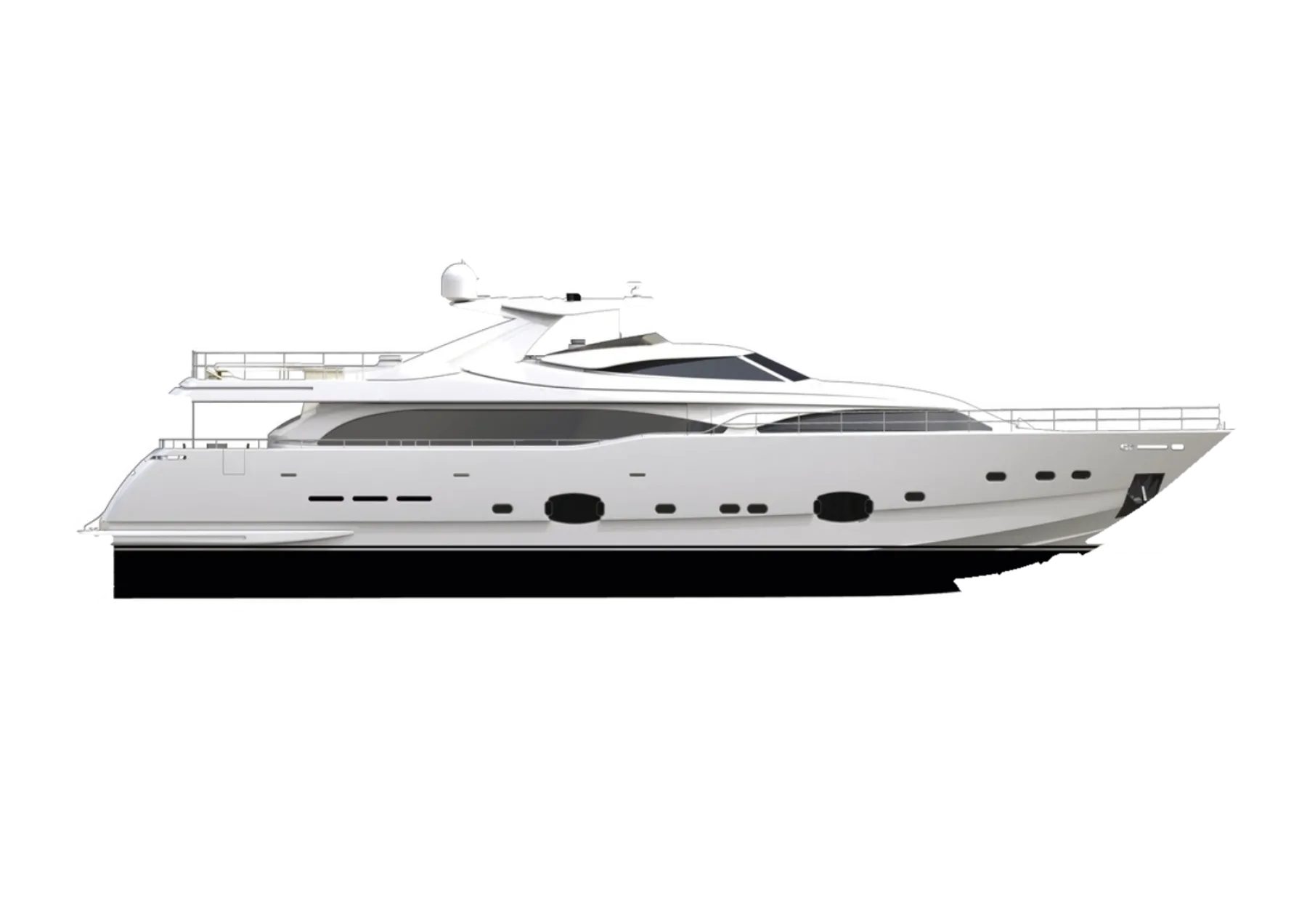 Yacht a motore di profilo